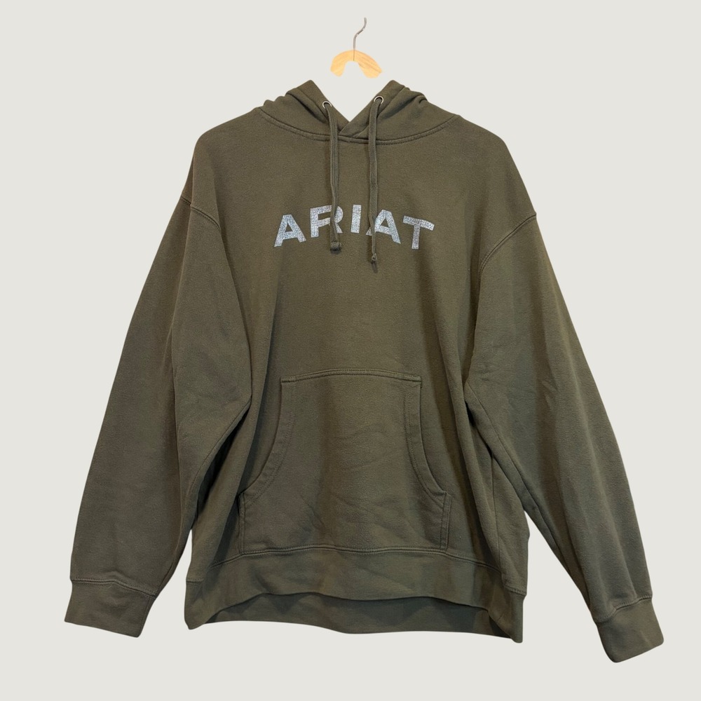 Ariat Hoodie Mens Large American Flag Graphic Utility Workwear Olive Heavyweight